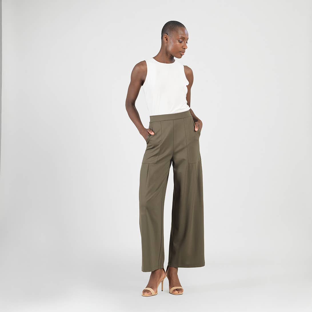 Clara Sunwoo - Wholesale Pants - Women's - PT70RA - Rayon-Ponte Knit - Pleated Wide Leg Pocket Pant3