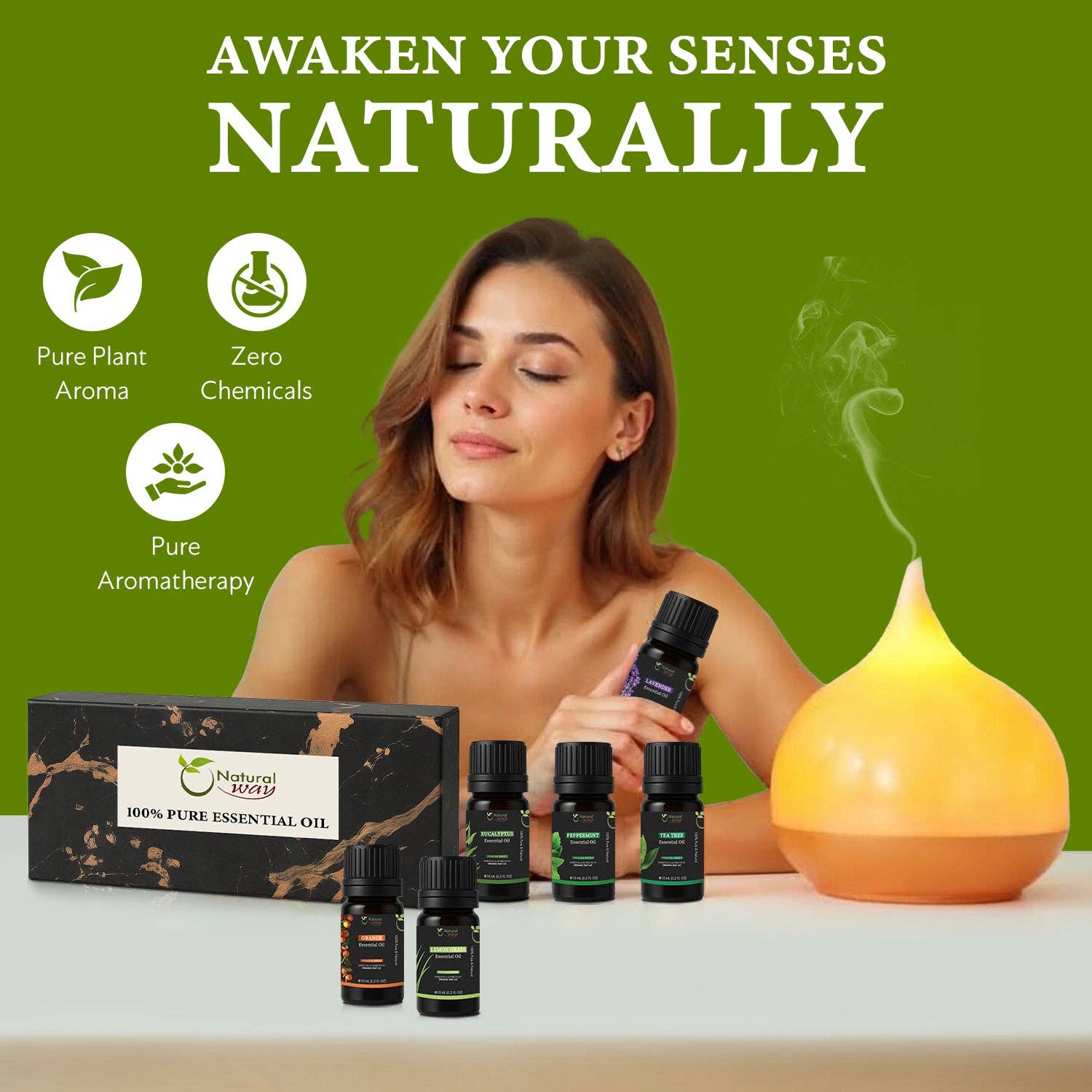 Organic Way LLC - Wholesale Etherische olie - 100% puur cadeaupakket met 6 essentiële oliën | Premium aromatische oliën | Sinaasappel, lavendel, citroengras, eucalyptus, pepermunt, tea tree | Oorsprong India (10 ml per stuk)3