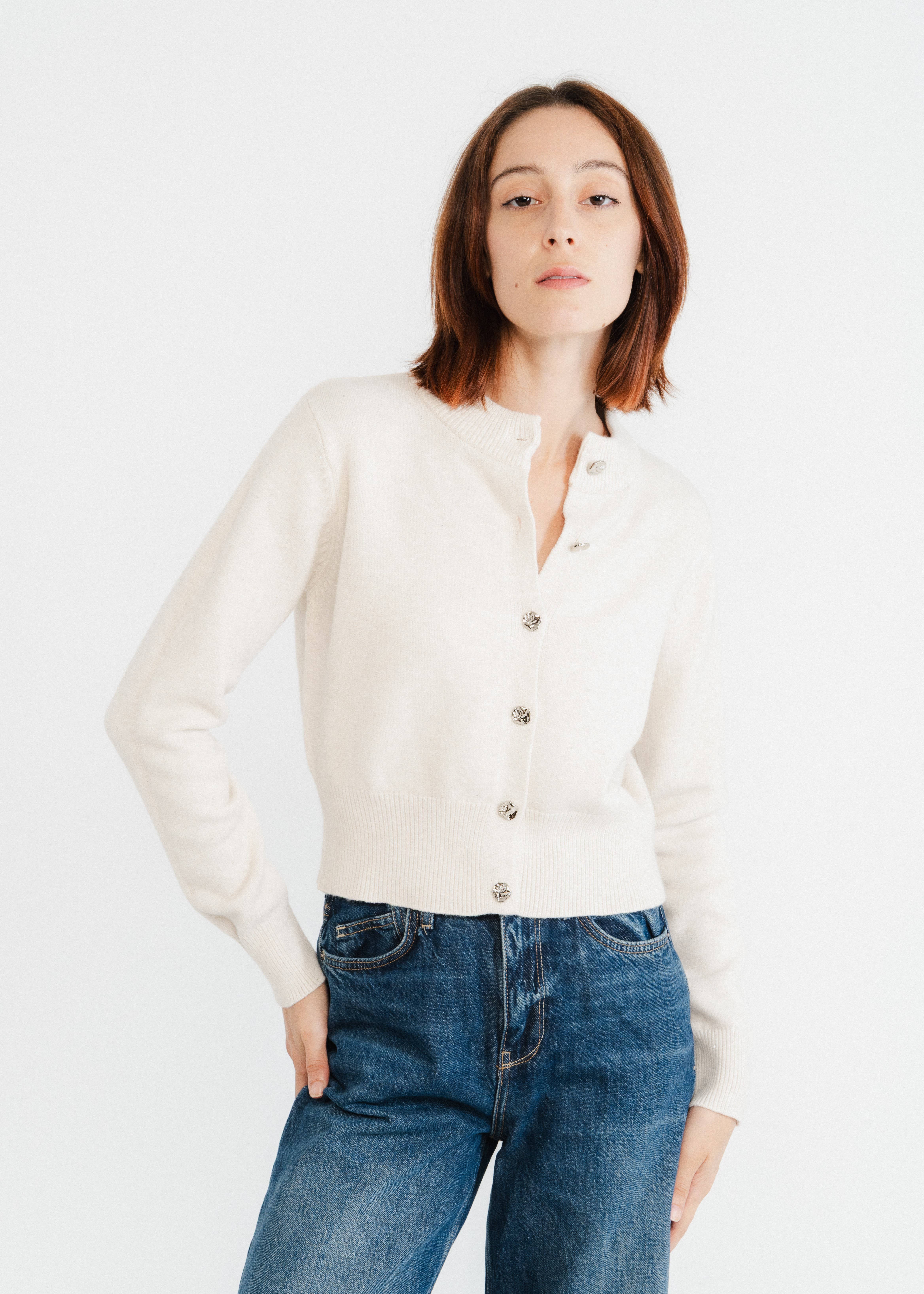 JULIA PARIS – Großhandel Strickjacke – Damen – Kurze Strickjacke aus glänzendem Garn3