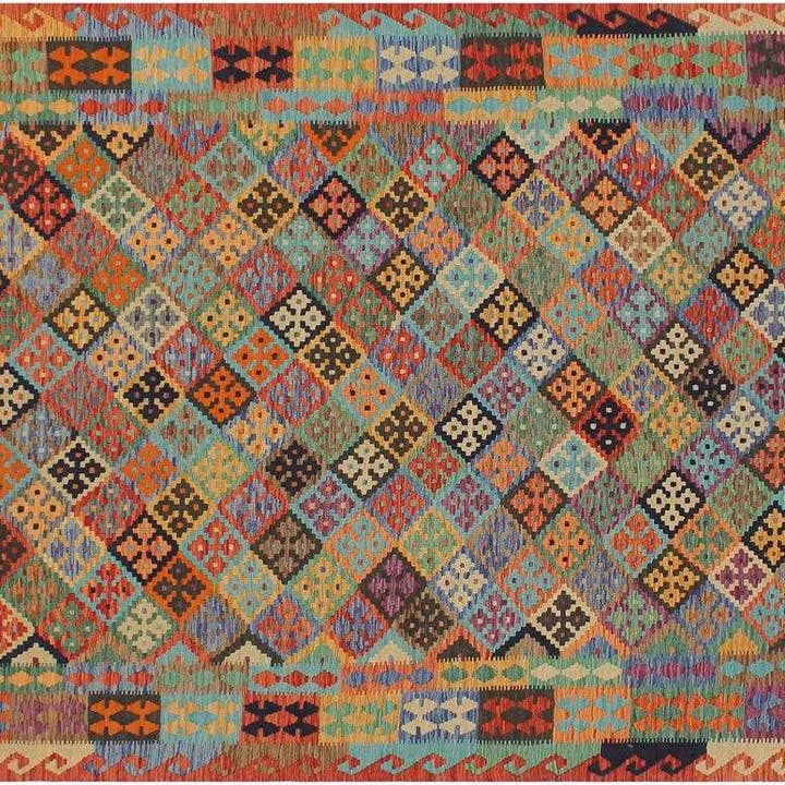 Tapete Lã Castanho Kilim Victor Azul/Ferrugem - 5'11" x 7'6" por atacado de Arshs Fine Rugs