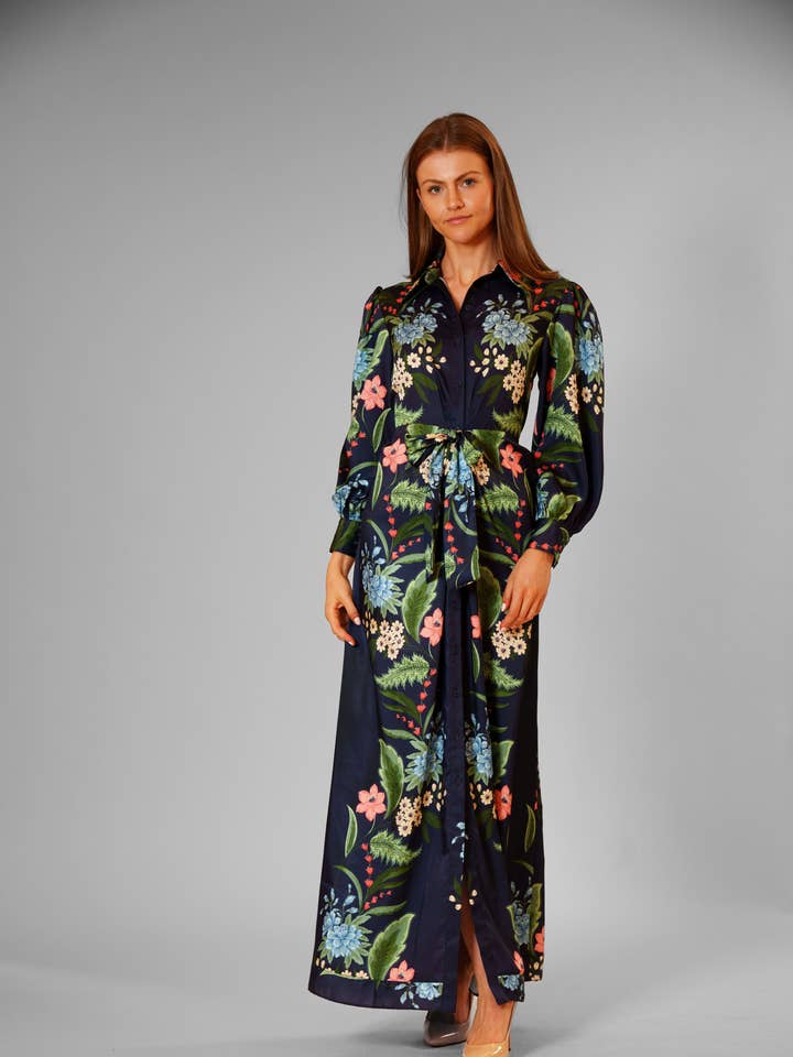 LONG SLV MAXI SHIRTDRESS W/ SELF TIE AT WAIST for wholesale by Julia Jordan