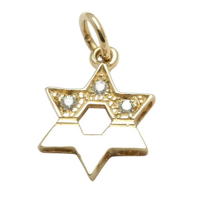 14k Yellow Gold Diamond Jewish Star of David Pendant Modern for wholesale by Bareket Fine Jewelry