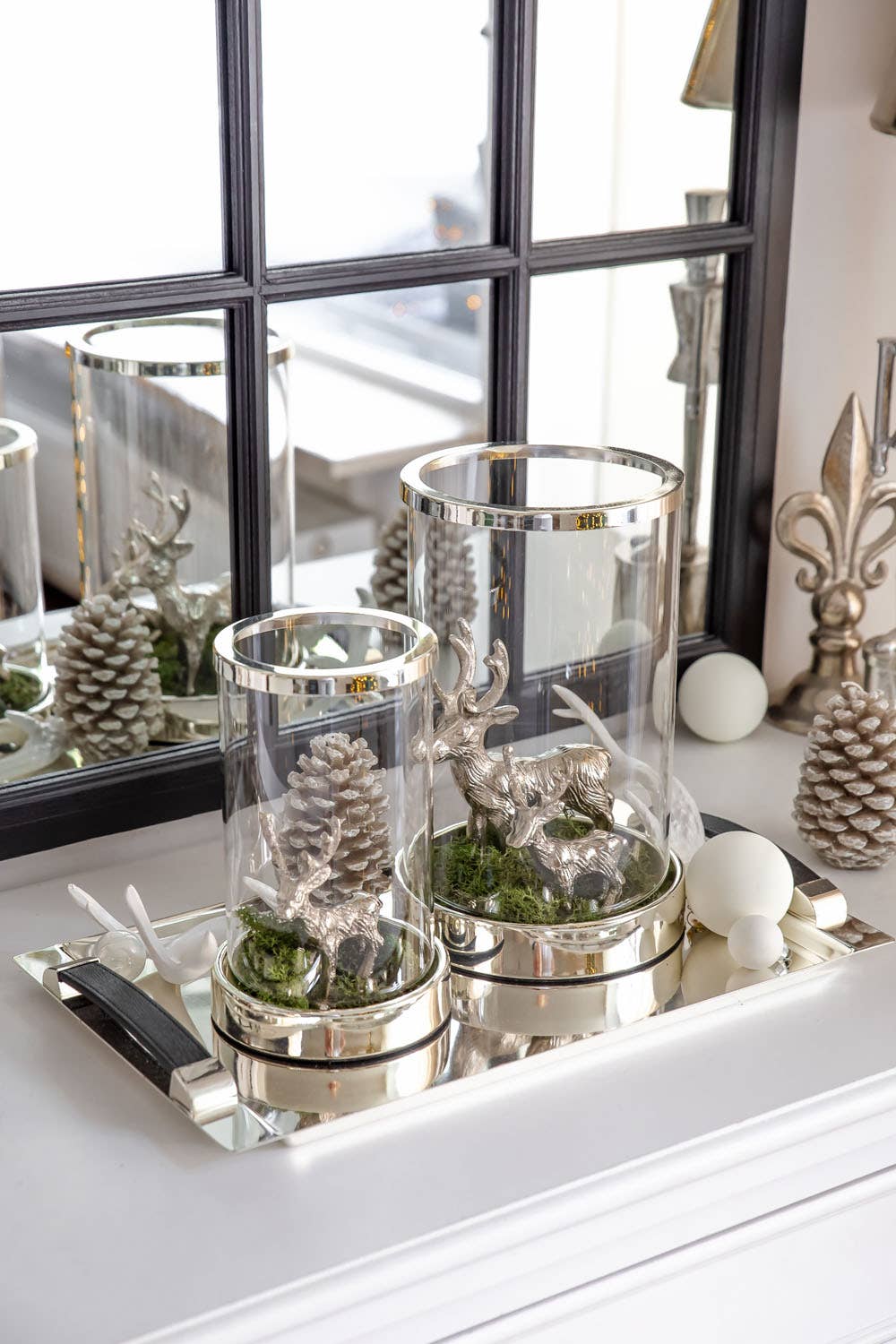 EDZARD - Vendita all'ingrosso Vassoi da portata - Vassoio da portata Cairo con manici in similpelle, rettangolare, argentato nobile, 41 x 24 cm6