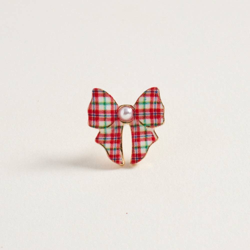 Designature New York - Wholesale Stud/Post Earrings - Christmas Pattern Ribbon with Pearl Post Earrings7