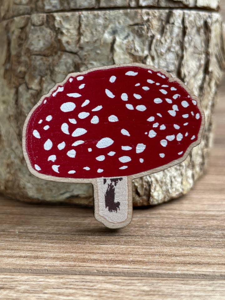 Fly Agaric Fungi Wooden Pin Badge - toadstool, nature brooch for wholesale by Jackdaw and Bear
