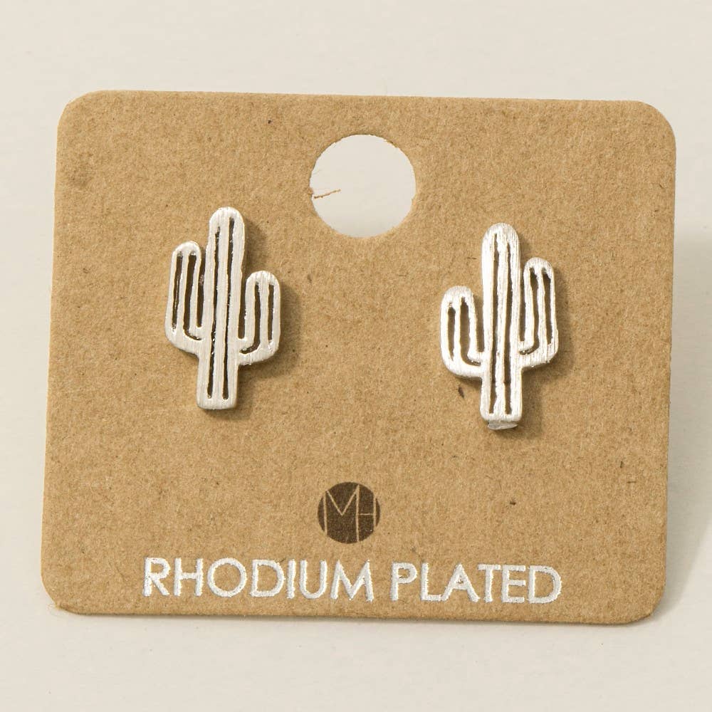 Fame Accessories - Wholesale Stud/Post Earrings - Gold Dipped Dainty Desert Cactus Stud Earrings4