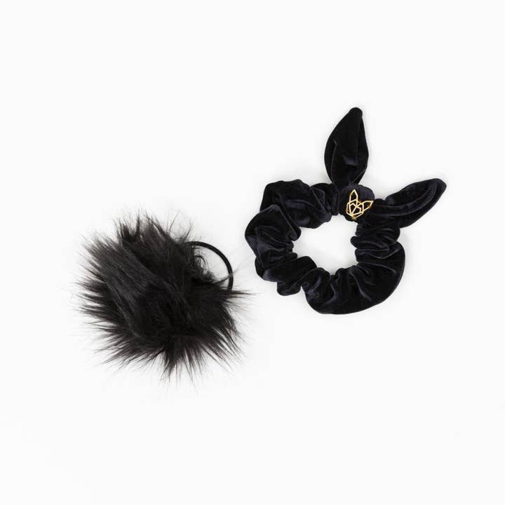 Girls Mini Velvet Hunny Bunny Scrunchie - BLACK BEBE for wholesale by Hunny Bunny Collection