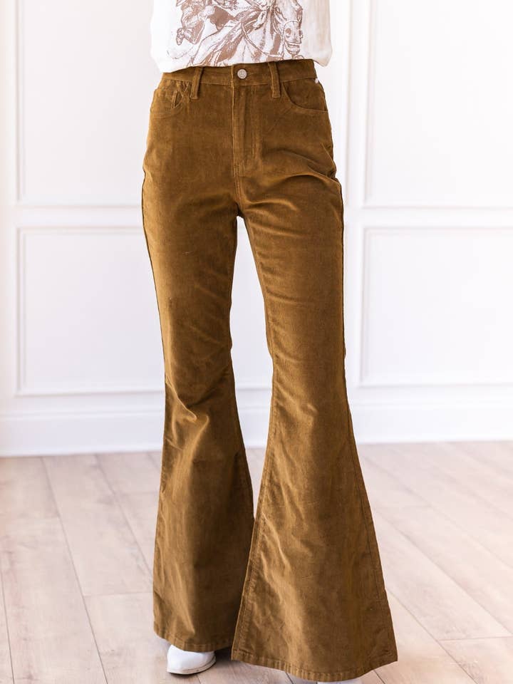 Olive Tan Corduroy Flare Pants for wholesale on Faire0