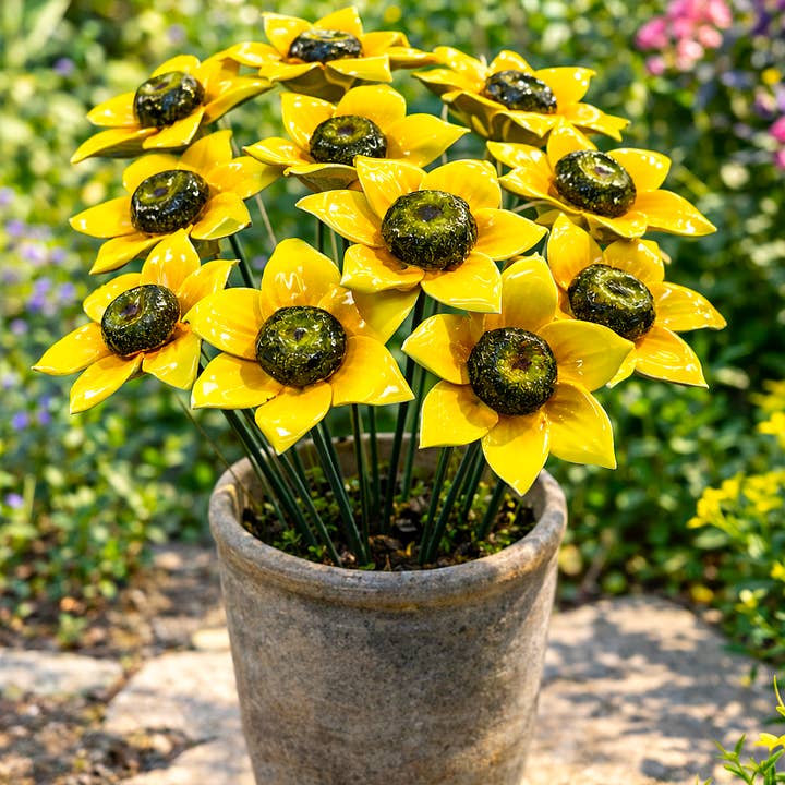 Italian Flower Ceramic Sunflower Stem 7cm – Capodimonte per la vendita all'ingrosso da parte di LUEM ART ceramiche e porcellane di Capodimonte Made In Italy