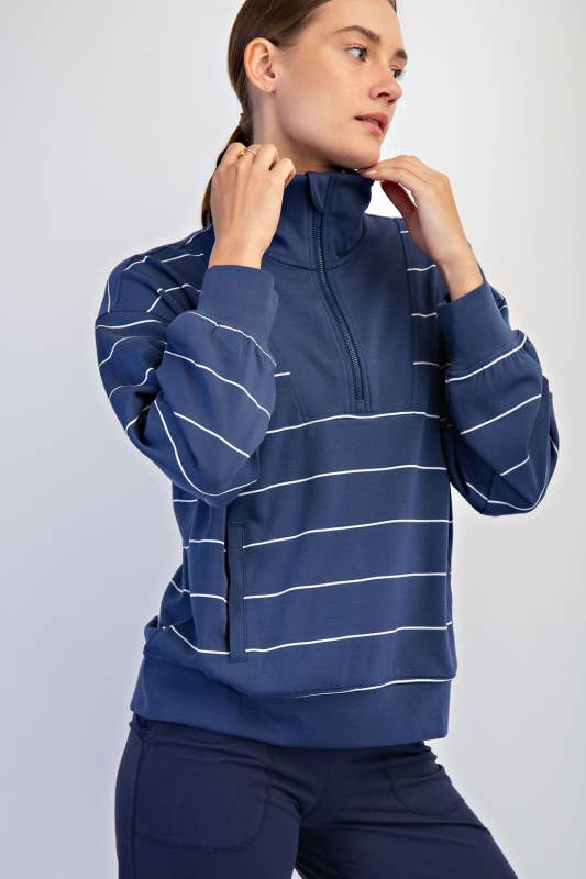 Sunday Morning - Vente Sweat-shirt – femme - T7299PL37 PULL À COL MONTANT À RAYURES ET FERMETURE ÉCLAIR DE GRANDE TAILLE 39