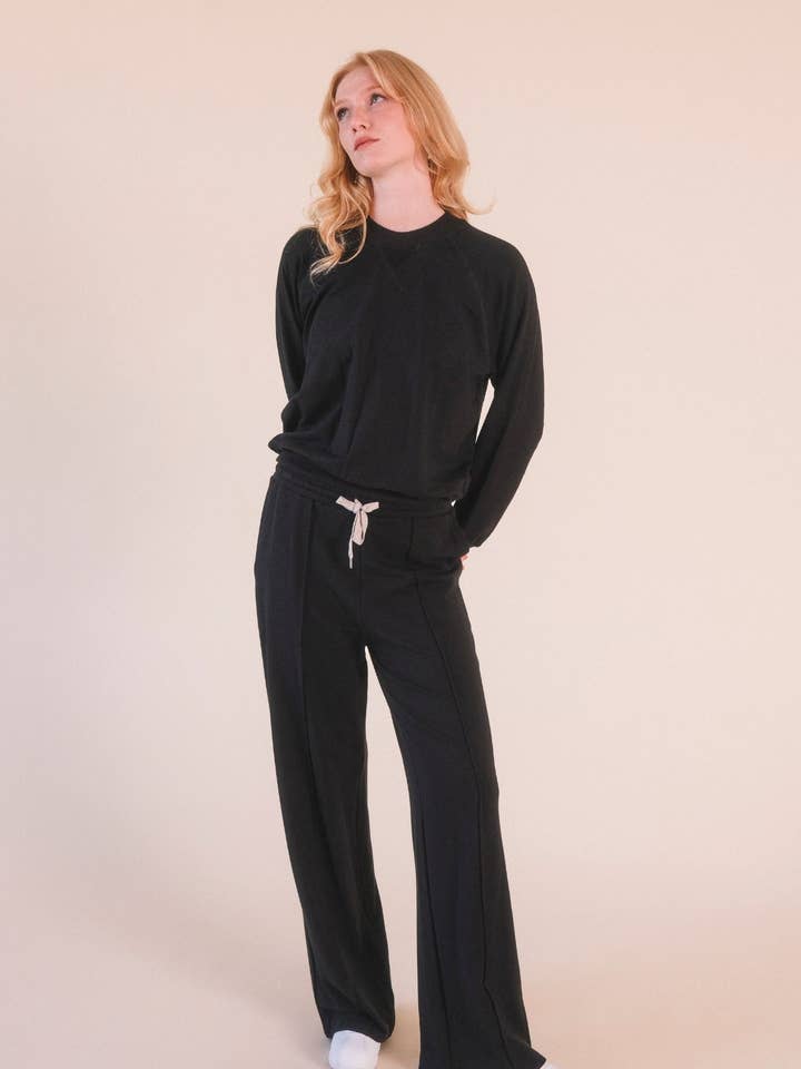 Betty Modal Wide Leg Pant - Black for wholesale by POPLINEN