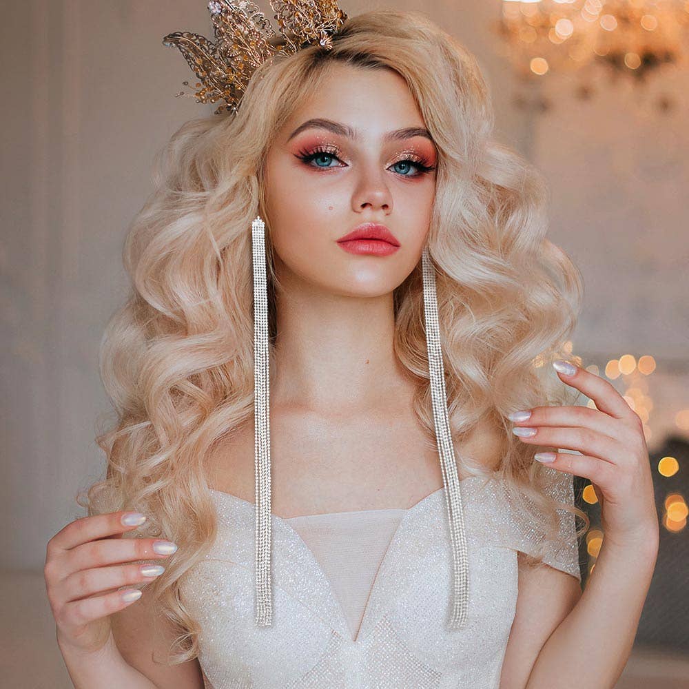 Sensibling Corp. - Wholesale Tassel Earrings - Oversized Rhinestone Fringe Evening Earrings0