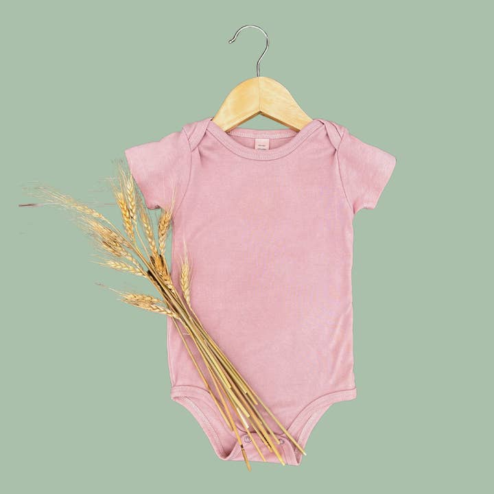 Organic Baby Bodysuit Short Sleeve Natural Dye for wholesale by Little Lentil Clothing