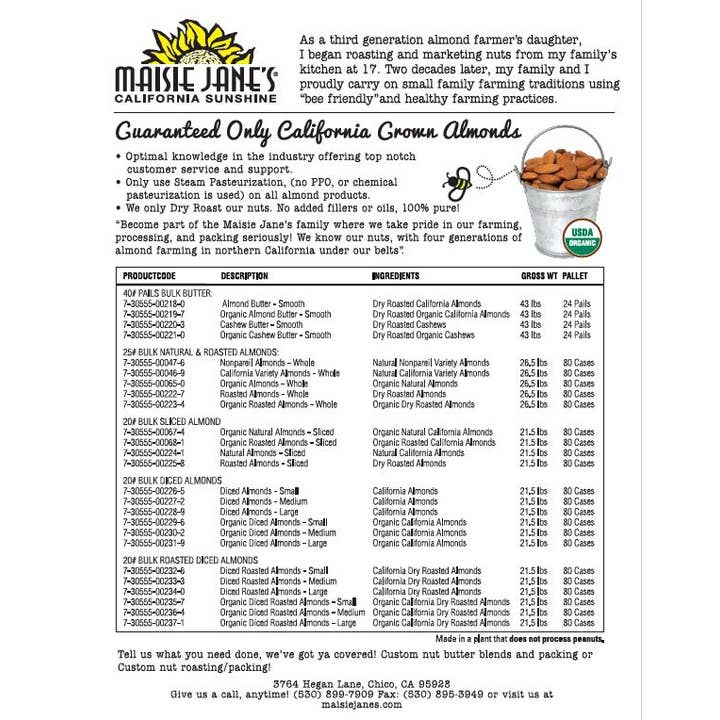 Maisie Jane’s - Wholesale Nuts - Almonds Natural Whole, California 5 lb. - BULK, Food Service