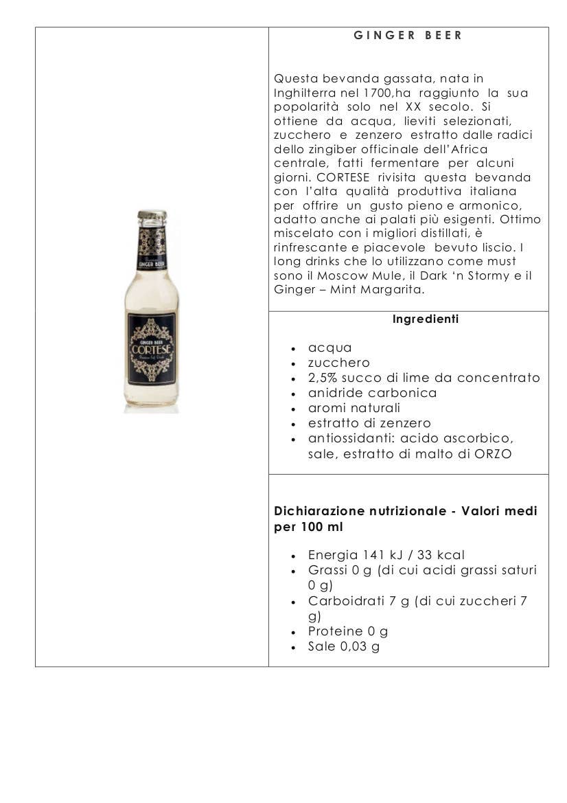 Metina SAS - Wholesale Soda/Carbonated Drink - Ginger beer CORTESE PREMIUM drink Cl.202