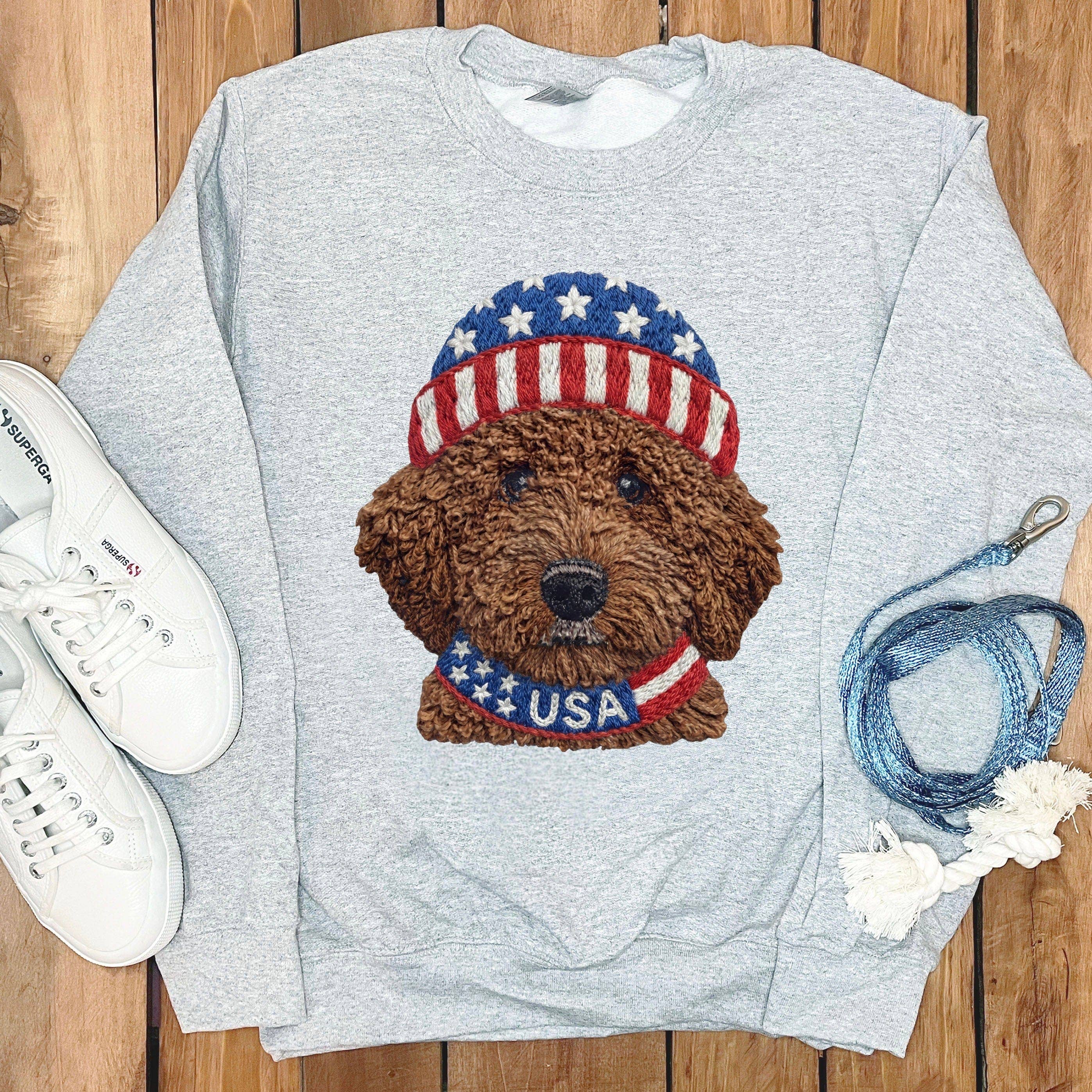 Puppy Jo - Wholesale Graphic Sweatshirt - Unisex - Patriotic Chocolate Doodle Sweatshirt7
