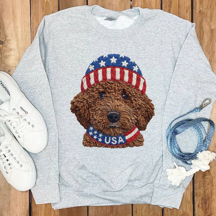Puppy Jo - Wholesale Graphic Sweatshirt - Unisex - Patriotic Chocolate Doodle Sweatshirt7