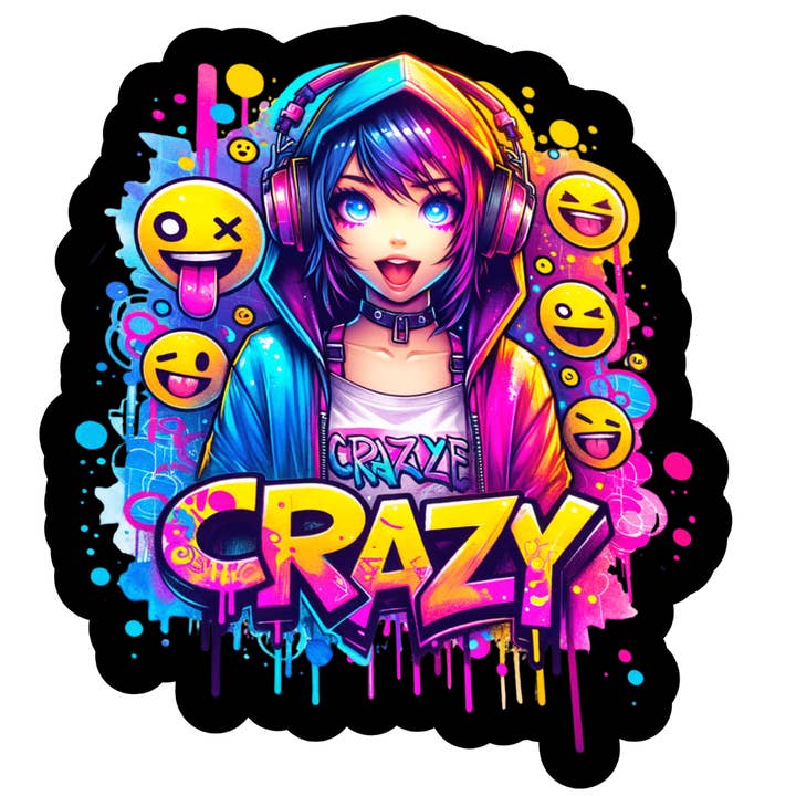Anime Crazy sticker (black) for wholesale by Stick to it creations