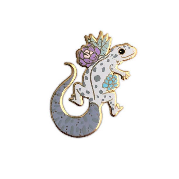 The Crowned Rabbit - Wholesale Lapel Pin/Button - Grey Spotted Gecko Enamel Pin
