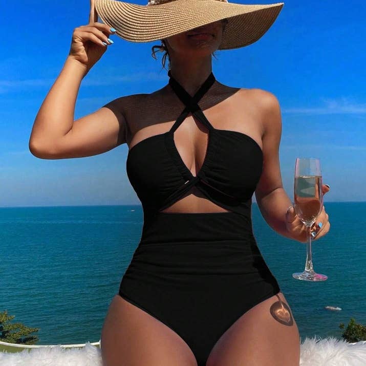 Womens Pure Color One Piece Swimsuit Backless N25Z247 for wholesale by alberalkirk