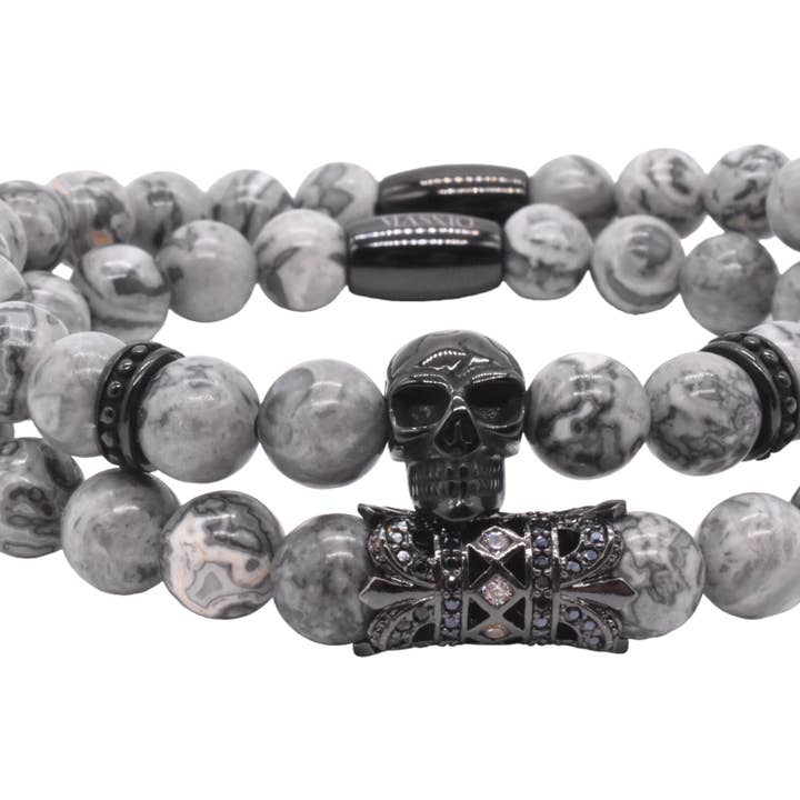Maskio White Bracelets with Skull Stainless Steel Howlite St for wholesale by Maskio