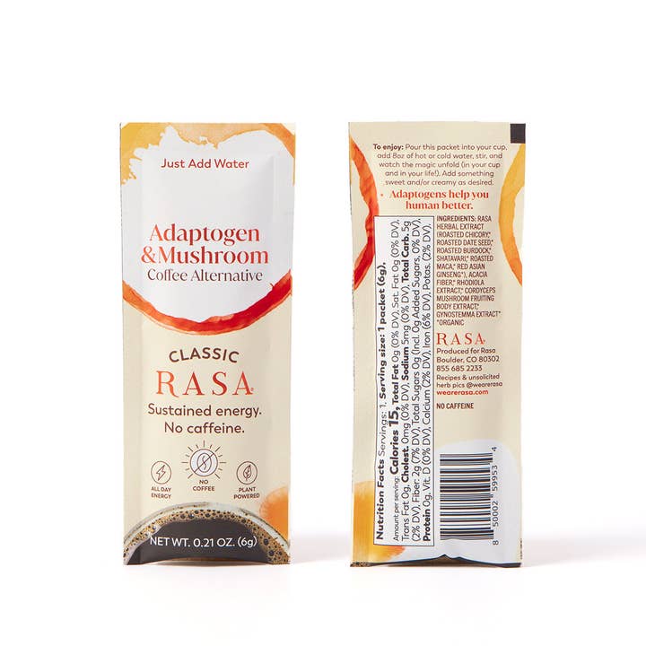 Rasa - #1 in Functional Adaptogens - Wholesale Health/Detox Tea - Rasa Classic | Boosted Instant Coffee Alt. | Single Serving
