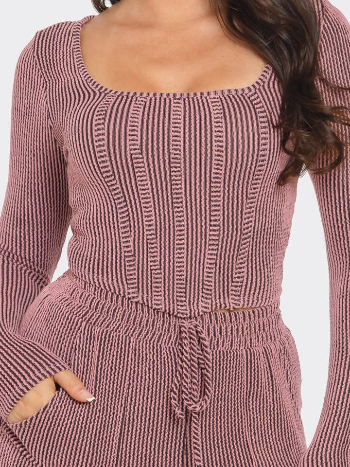 Julia by LoveJ - Wholesale Lounge Set - Women's - Prime Rib Striped Pattern Top And Pants Set