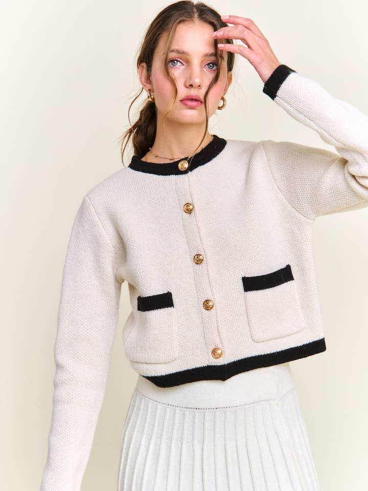 In the Beginning - Wholesale Cardigan - Women's - Ivory Round Neck Boho Cardigan