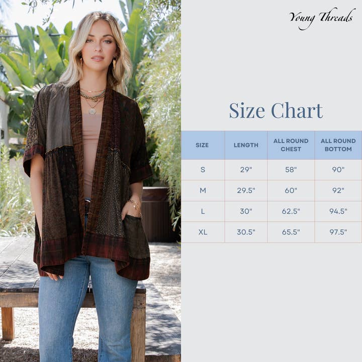 Young Threads - Wholesale Kimono - Women's - Mixed Patch Kimono Shrug with Draped Asymmetric Hem13