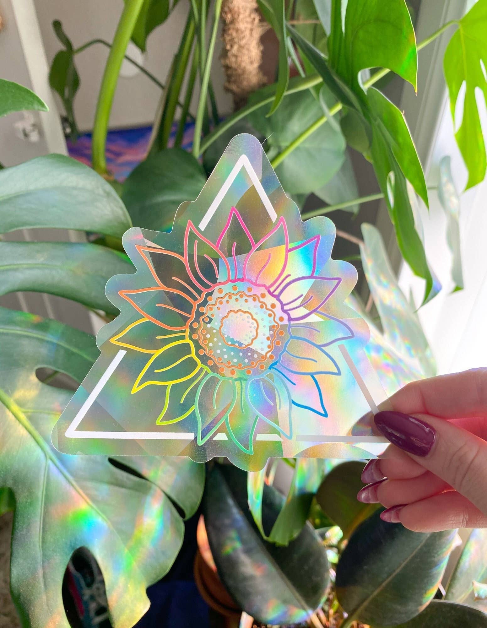 Chelzart - Wholesale Suncatcher - Rainbow Sunflower Suncatcher Decal | Floral Accessories2