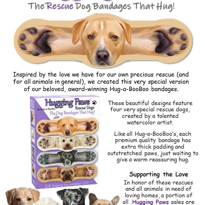 Hug-a-BooBoo - Wholesale Bandaids/Bandages - Hug-a-BooBoo "Hugging Paws Rescue Dogs" Bandages 24ct Box