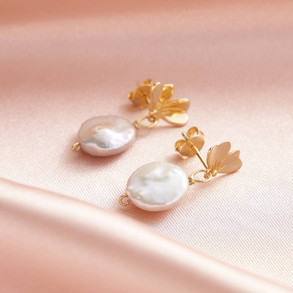 Gioiellin - S925 Silver Jewelry – wholesale Dangle earrings – S925 Sterling Silver Baroque Pearl 14K Gold Flower Earrings3
