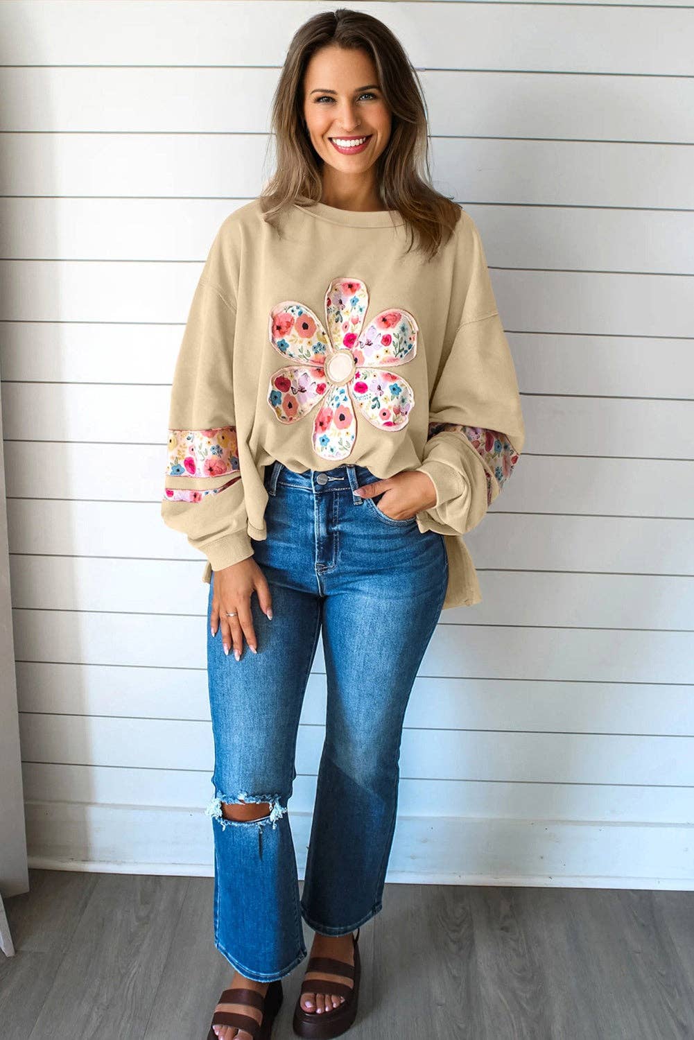 PRETTY BASH - Wholesale Sweatshirt - Women's - Floral Patchwork Long Sleeve Sweatshirt7