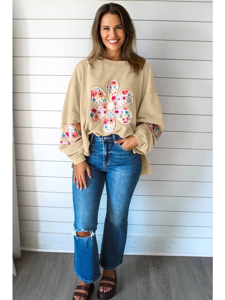 PRETTY BASH - Wholesale Sweatshirt - Women's - Floral Patchwork Long Sleeve Sweatshirt7