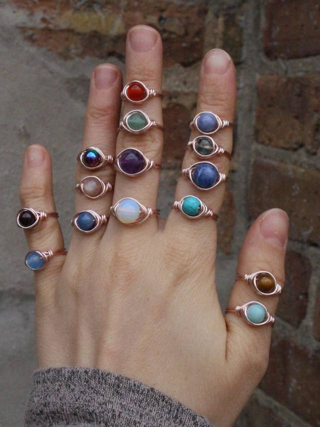 Rose Gold Wire Wrapped Gemstone Rings for wholesale by Gratefully Dreaming