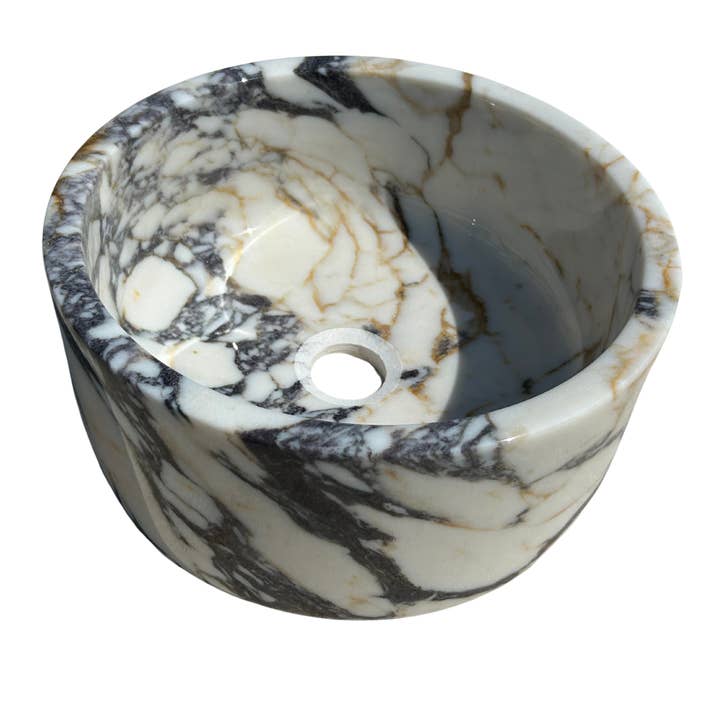 Arbon Marble - Venta al por mayor Conjunto de accesorios de baño - Lavabo Calacatta Viola, lavabo redondo de mármol blanco de 16 pulgadas, encimera de baño para granja rústica