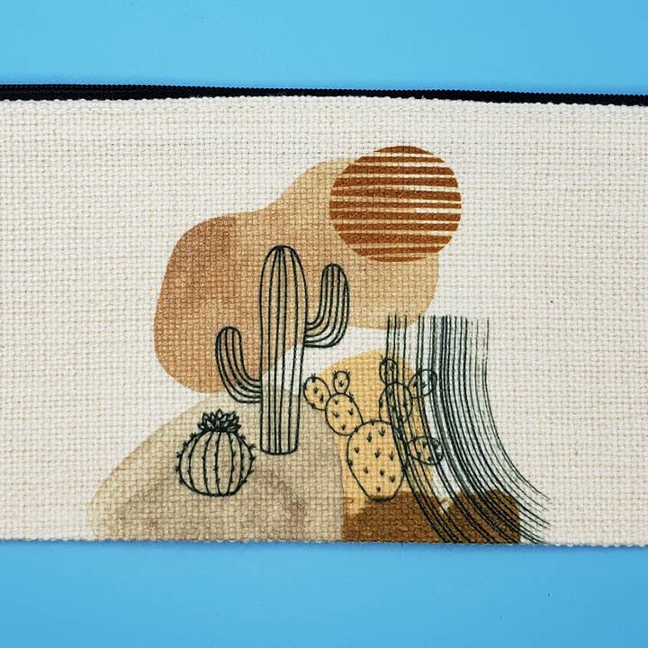 Zippered pencil bag - Boho Desert Scene - 9" x 4" for wholesale by Dyeverse Creations