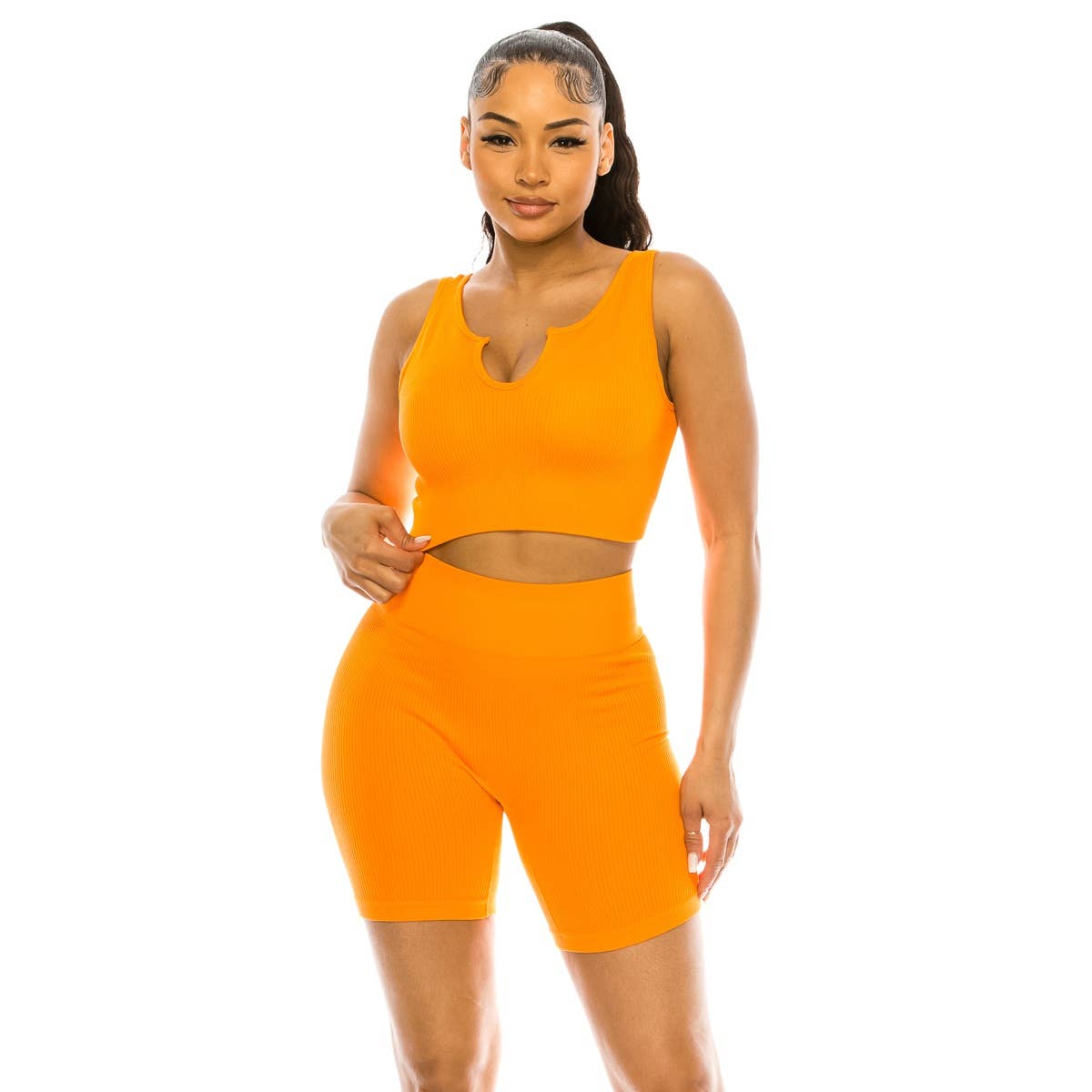 Lime All the Time - Wholesale Activewear Set - Women's - 2 Pcs Set Ribbed Muscle Tank Bra and Highwaist Short5