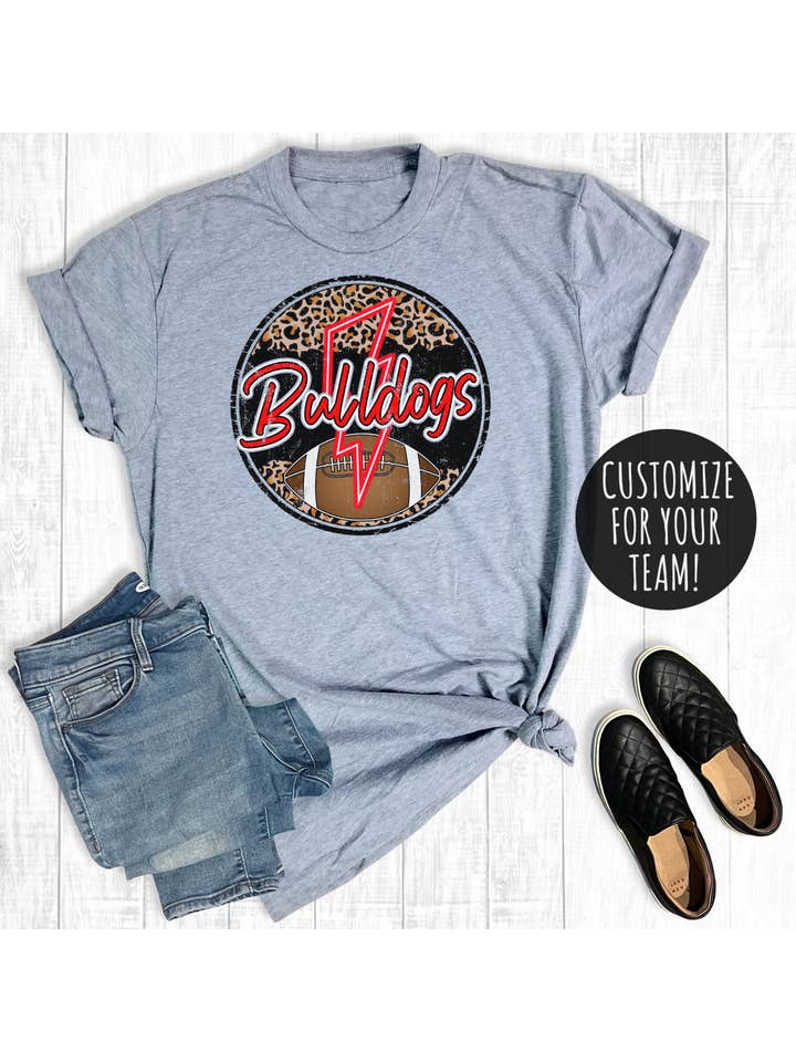 Light Gray Custom Lightning Football Neon Circle Graphic Tee for wholesale on Faire