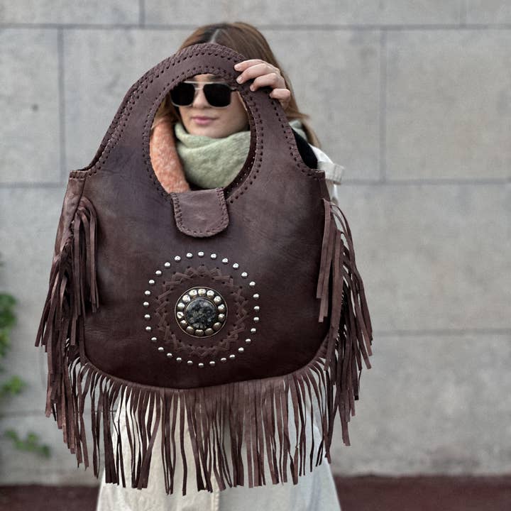 Berberwoolrug – wholesale Shoulder bag – women's – Handmade Soft Leather Gypsy Bag | Bohemian Fringe purse 8