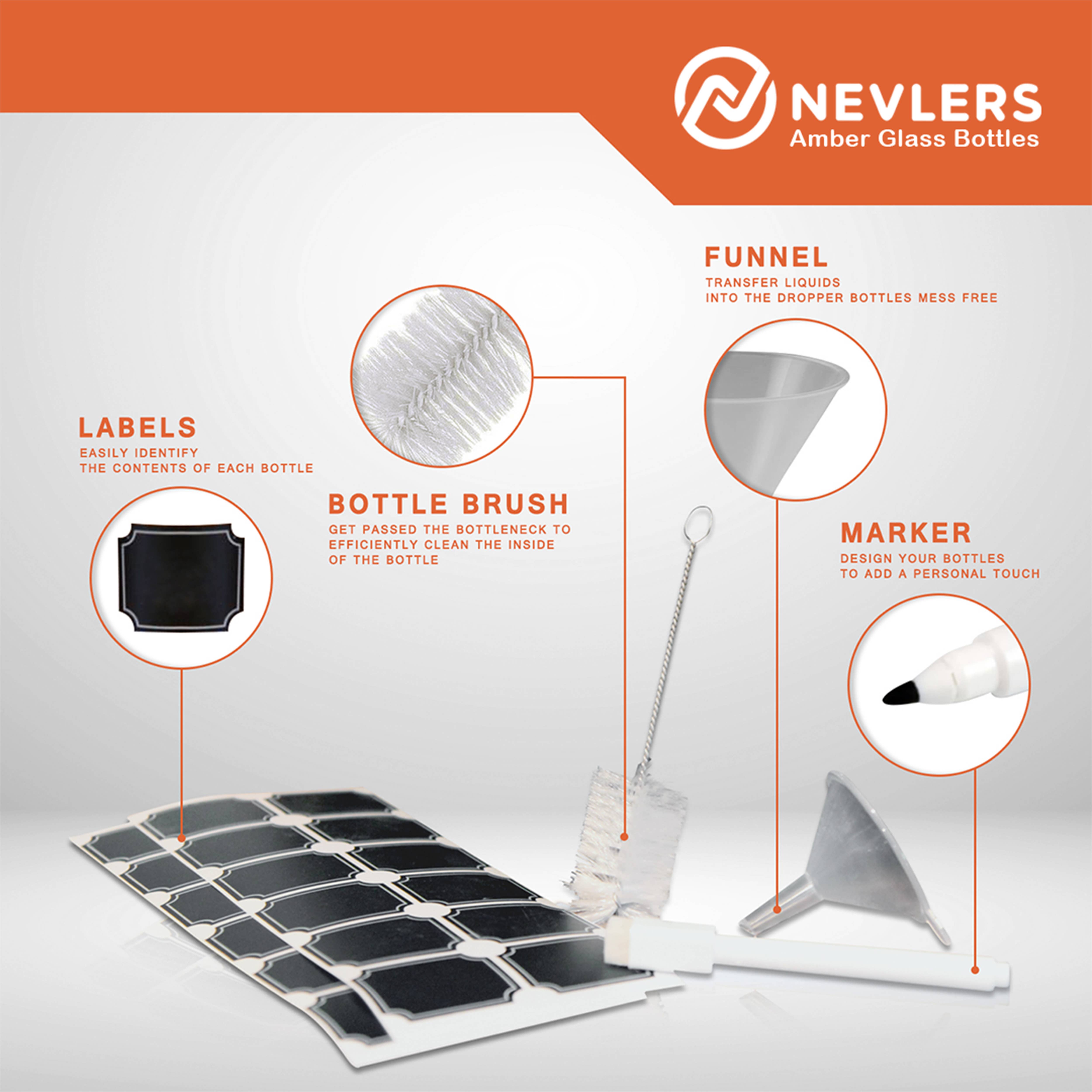 Nevlers – wholesale Travel container – Amber Glass Dropper Bottles - 2 oz. (Pack of 48)8