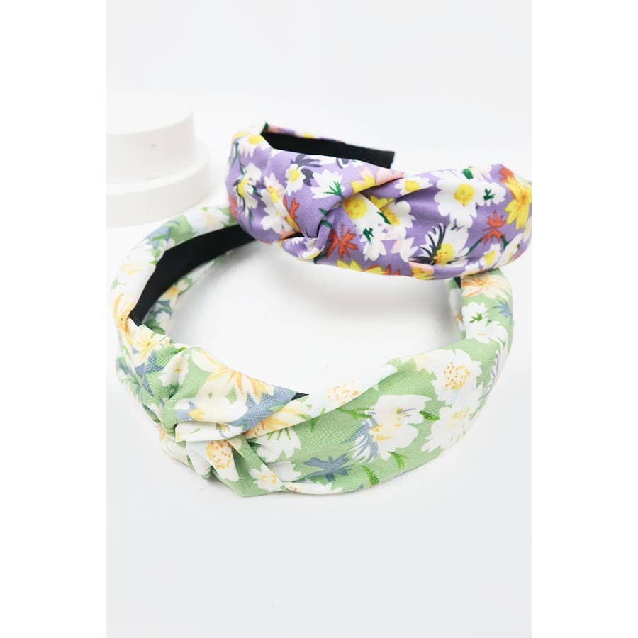 MIX COLOR Soft Floral Pattern Center Knotted Headband for wholesale on Faire2