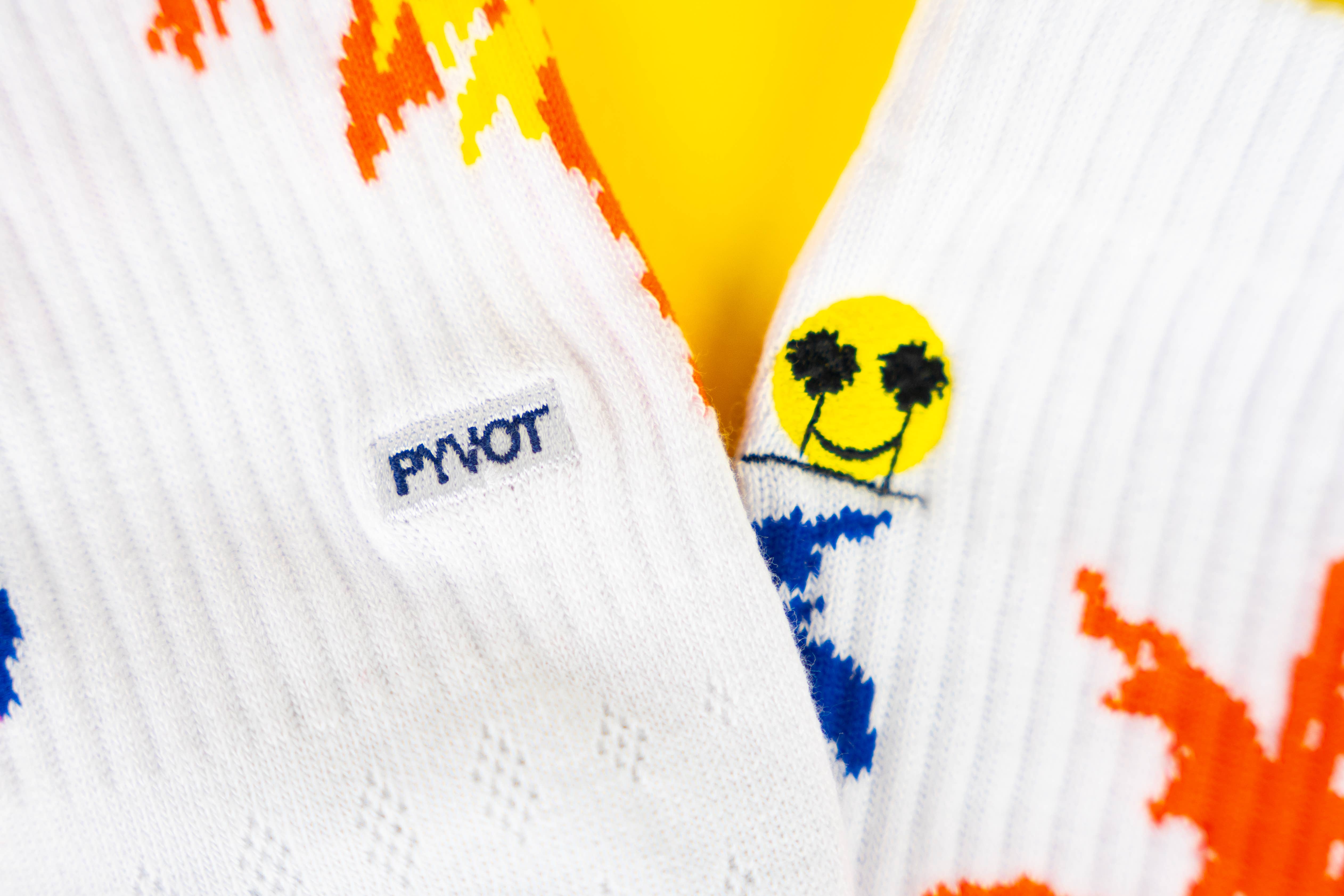 White Re:Lax Sunset Palms Socks for wholesale on Faire6