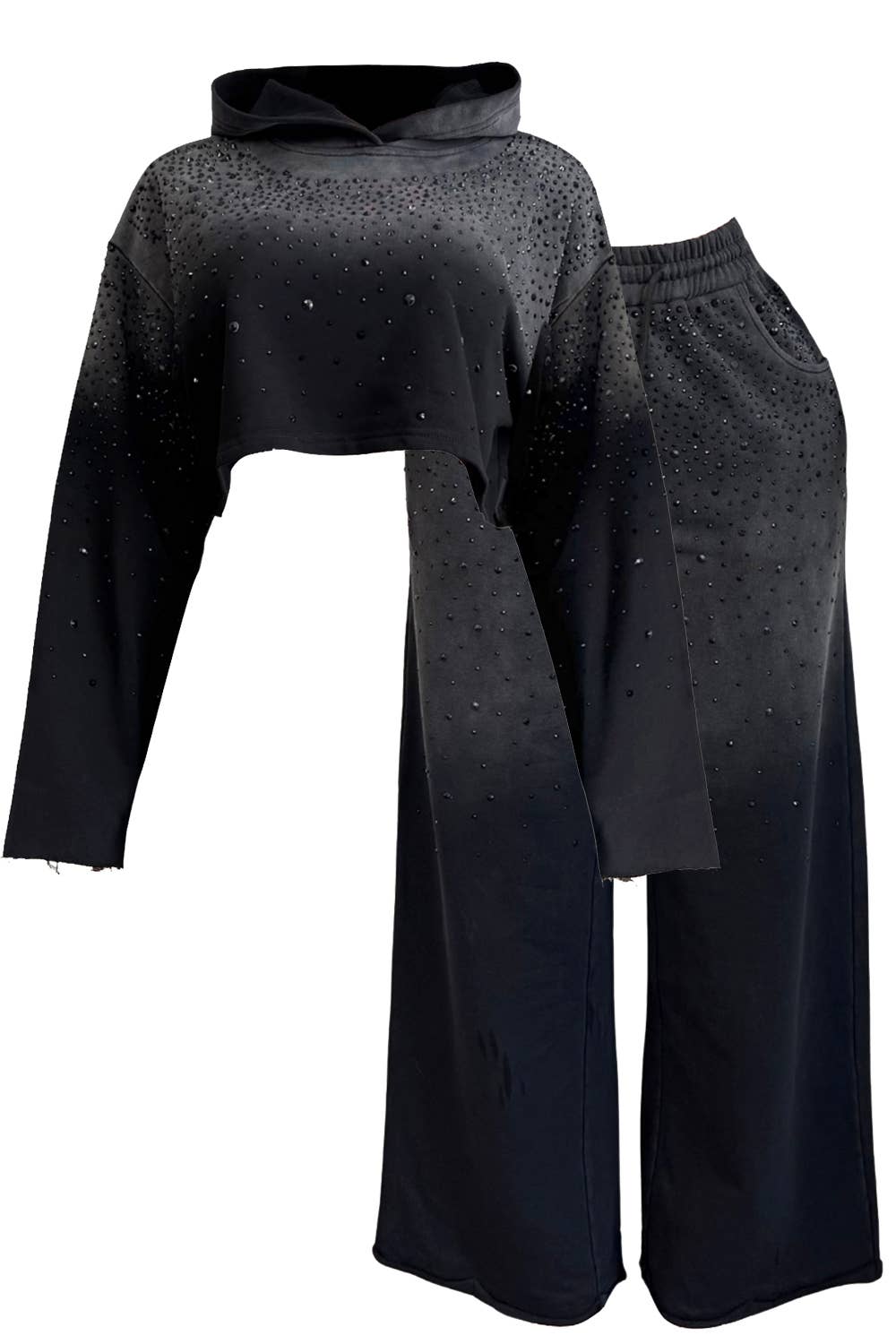 NEWGENS – Großhandel Sportbekleidungsset – Damen – NC2119A Strass Ombre Hoodie Lounge-Set1