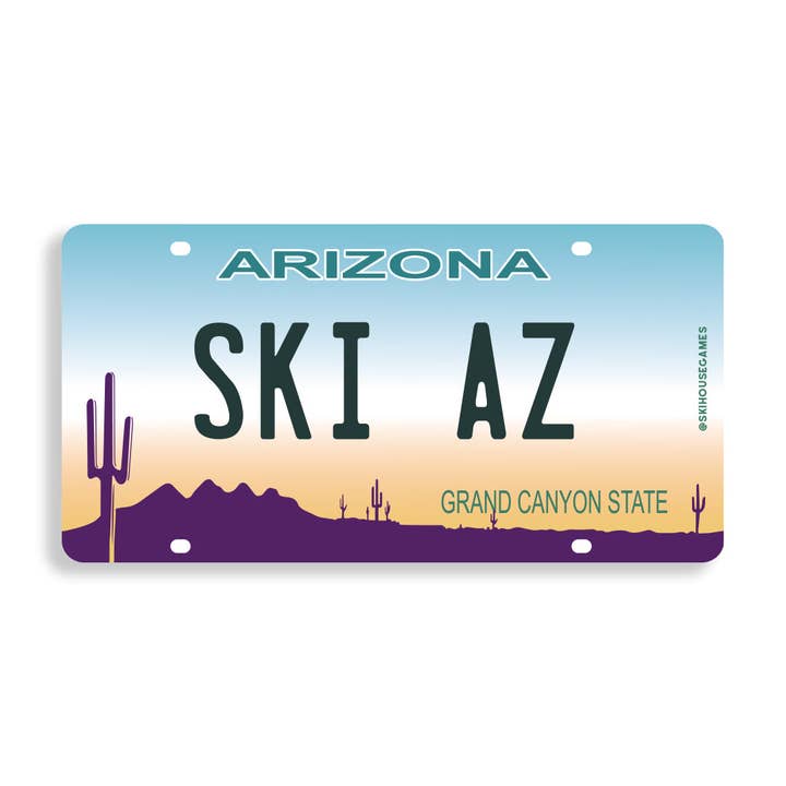Ski AZ - Autocollant de plaque d'immatriculation de l'Arizona pour la vente par Ski House Games