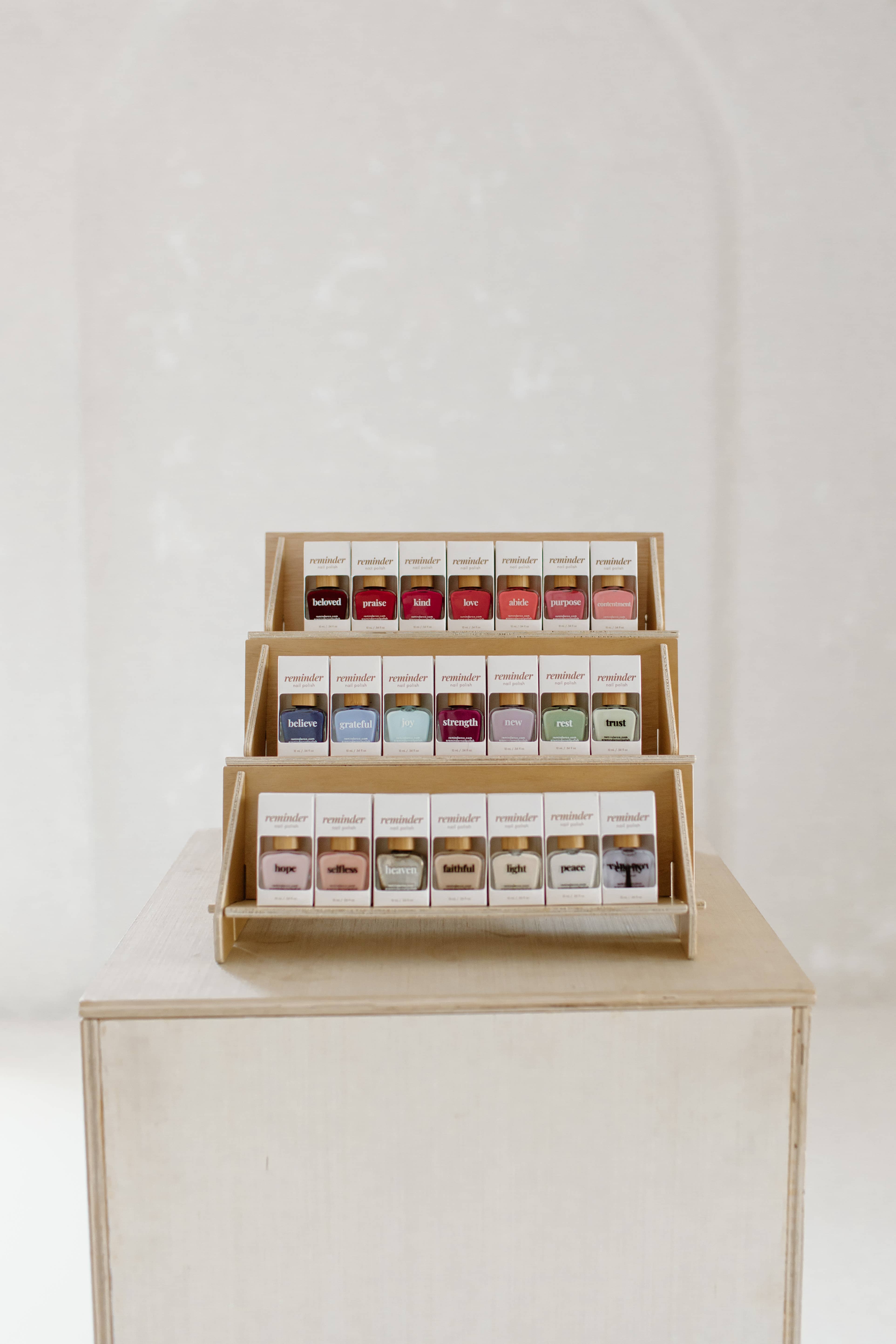 Reminder Nail Polish - Wholesale Display Shelf - 3-Tiered Birch Shelf (13")1