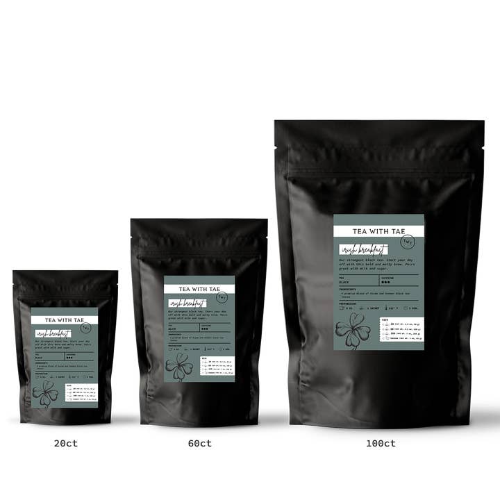 Irish Breakfast Black Tea Pouch (20, 60, or 100 tea bags) for wholesale by Tea with Tae