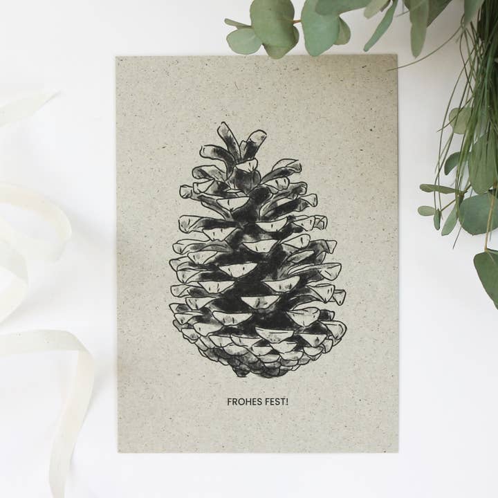 Greeting card made of grass paper, cones for wholesale by NOA Papeterie