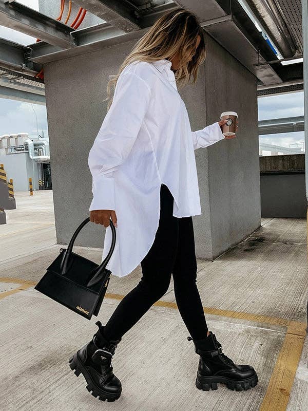 Plush Looks - Vente Chemise à col boutonné – femme - Chemises Urban manches longues col à revers asymétriques uni17