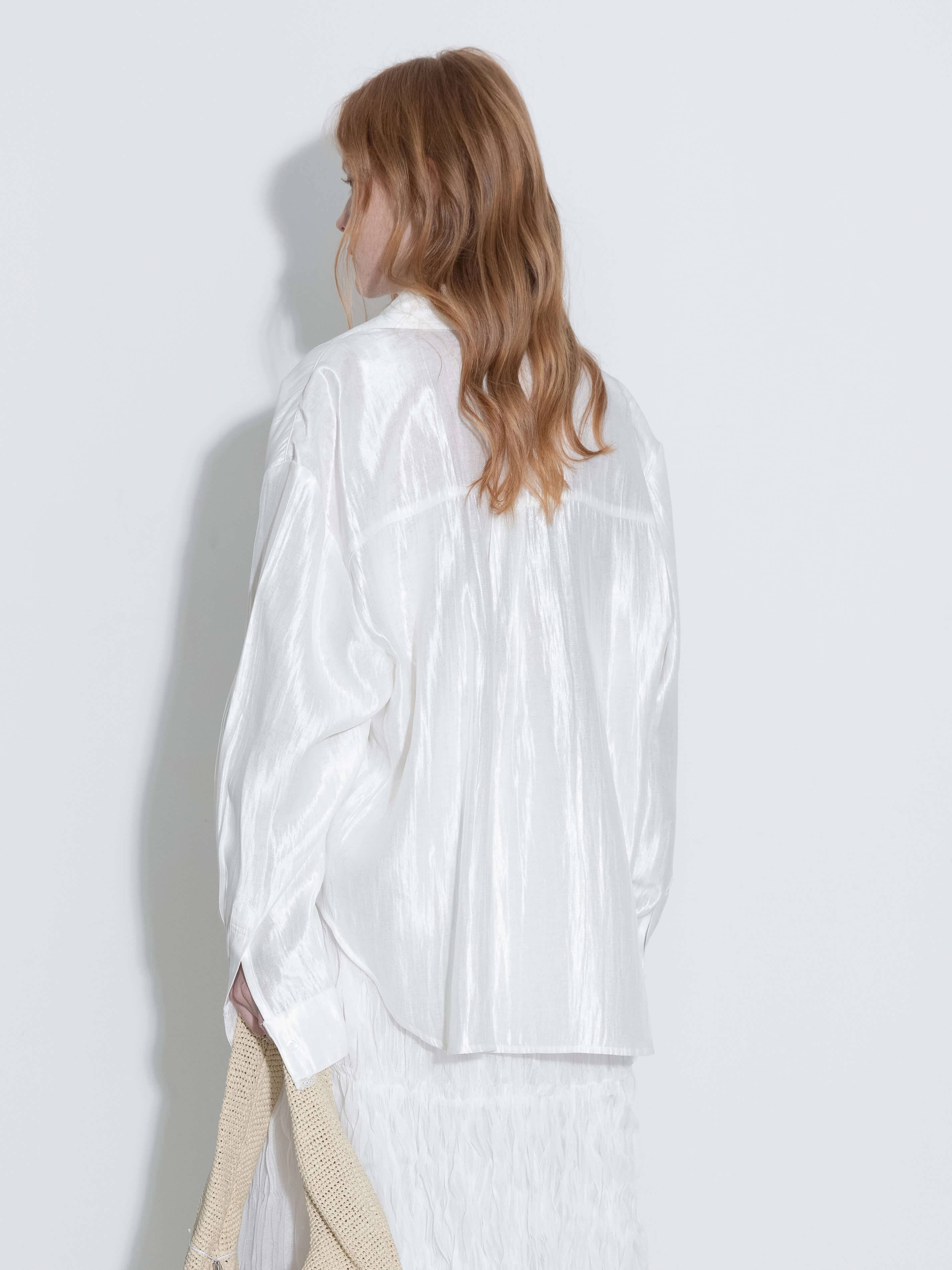 White Lace Patchwork Loose Long Sleeves Shirt for wholesale on Faire5